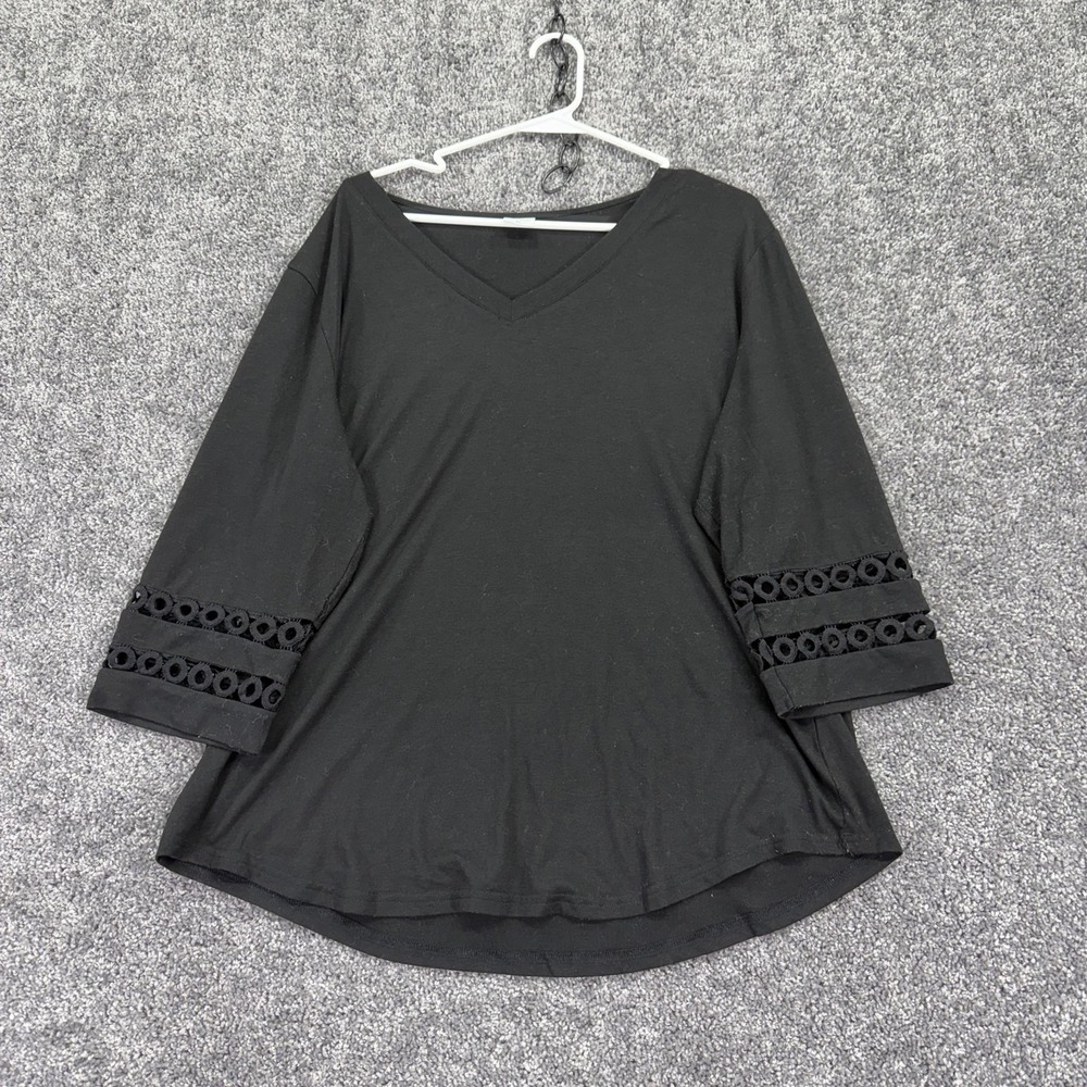 XIEERDUO Shirt Womens XL Black Crochet 3/4 Sleeve V Neck Tunic Casual Top